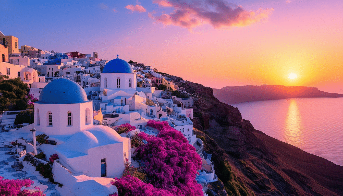 découvrez le majestueux coucher de soleil à oia, sur l'île de santorin. ce spectacle inoubliable, avec ses couleurs éclatantes et son ambiance romantique, vous transportera dans un univers magique. ne manquez pas cette expérience unique qui fait la renommée de santorin.